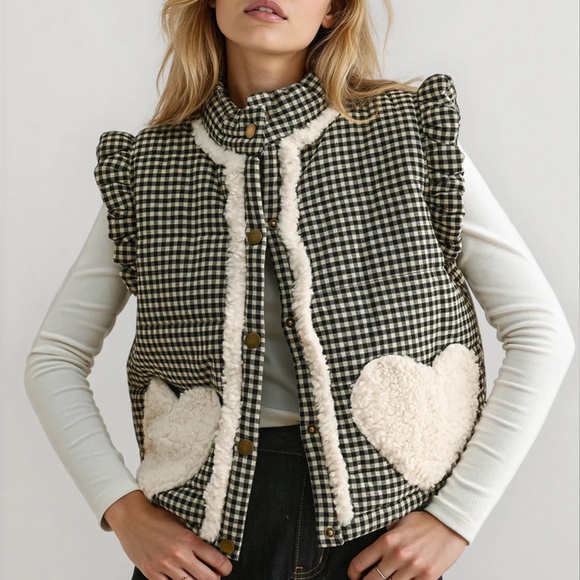 NOIR21 Jackets & Blazers - Gingham Pattern Heart Pocket Vest – Modern Preppy Chic | NOIR21